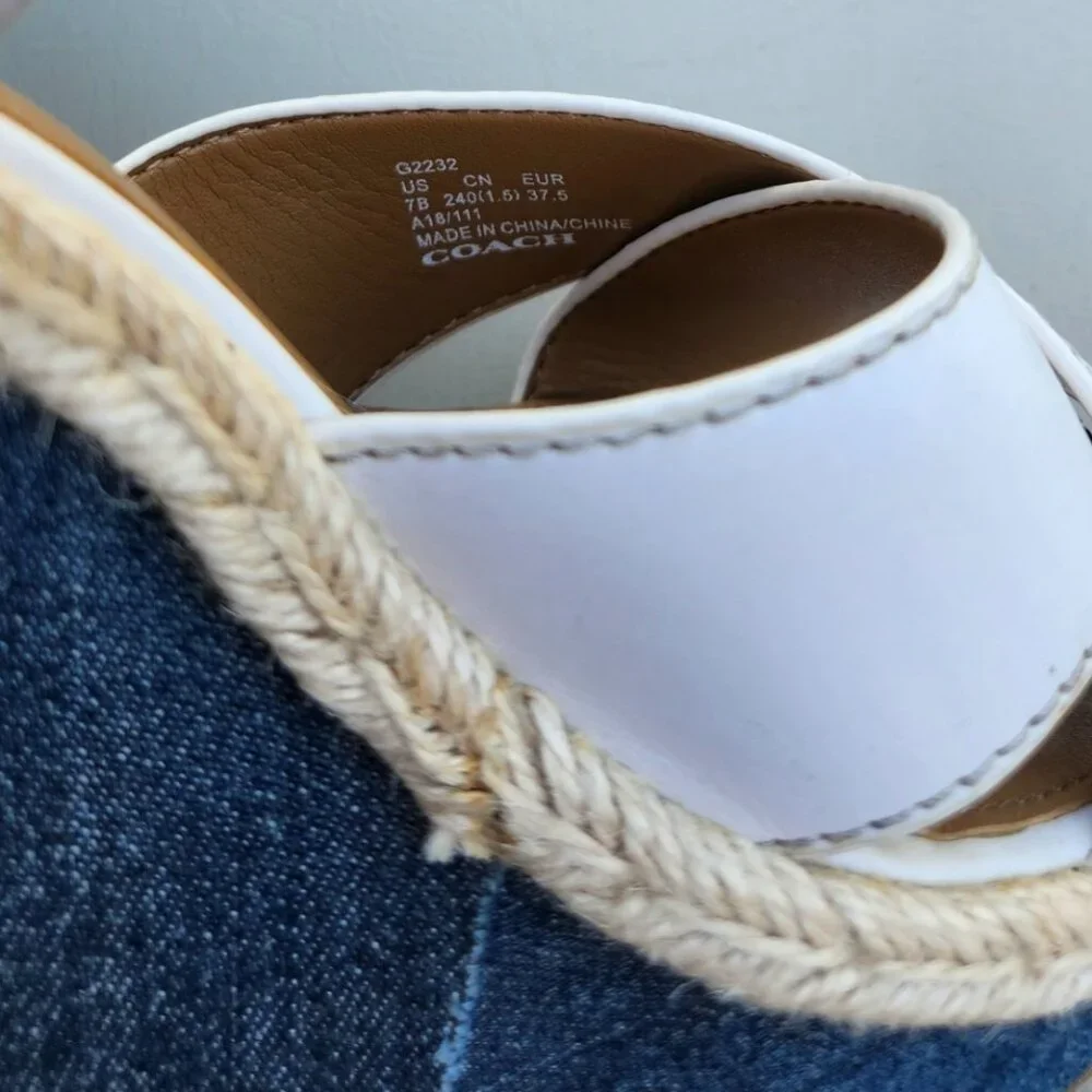 Coach Eaton Chalk Platform Wedge Sandals ivory & denim Size 7B